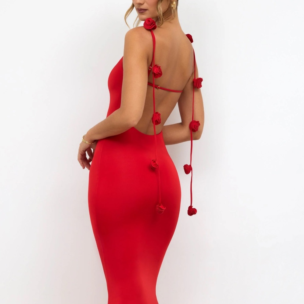 Oh Polly ALDONA Slinky Jersey Rose Detail Evening Gown